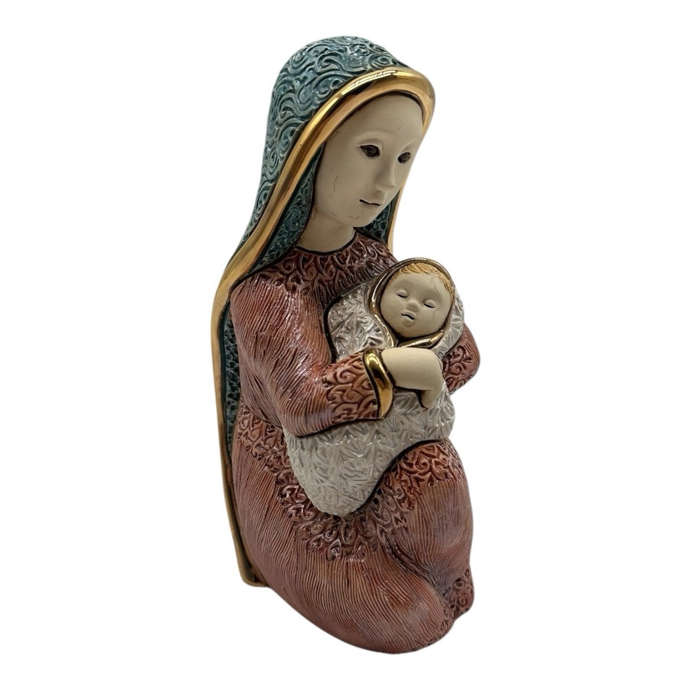 DeRosa Mary & Baby Jesus Hand glazed Ceramic Figurine Nativity Uruguay 7"‎ Tall